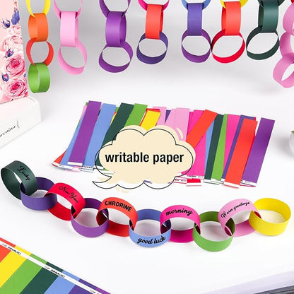 CHRORINE 600Pcs Colorful Paper Chains Strips for Birthday Party Decorations DIY Crafts Supplies (Rainbow, 1 x 7.08 inches)