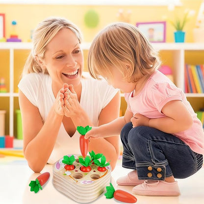 KMTJT Montessori Wooden Carrot Harvest Toy - Shape Sorting & Matching Game for Toddlers 1-3 Years, Fine Motor Skills Development, Educational Easter Birthday Gifts for Baby Boys & Girls (Red)