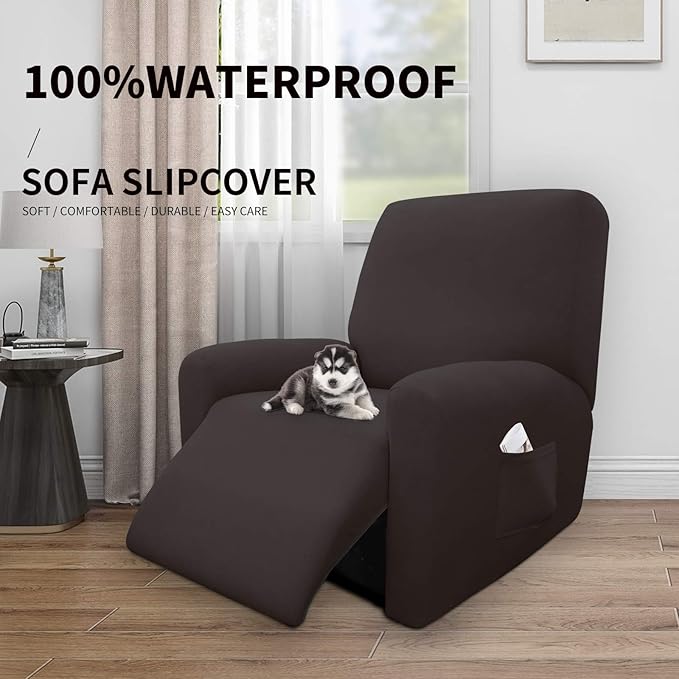 Easy-Going 100% Dual Waterproof Recliner Cover Stretch Soft Couch Cover for Dogs, Sofa Slipcover for Recliner Couch Leakproof Furniture Protector for Kids, Pets Chocolate