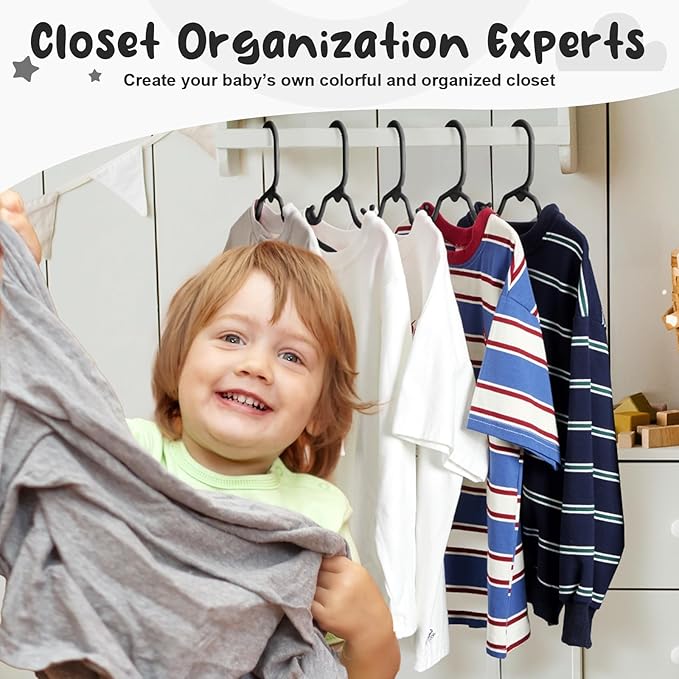 HOUSE DAY Premium Baby Hangers 20 Pack, 11 Inch Kids Plastic Hangers Black, Slim Childrens Hangers for Infant, Toddler, and Child Clothes, Durable Baby Clothes Hangers for Closet