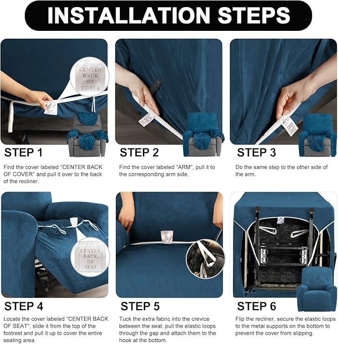 Festicorp Recliner Chair Covers Real Velvet 4-Pieces Recliner Covers for Small Lazy Boy Recliner Chair Stretch Recliner Sofa Slipcovers Furniture Protector with Side Pocket & Elastic Bottom, Deep Teal