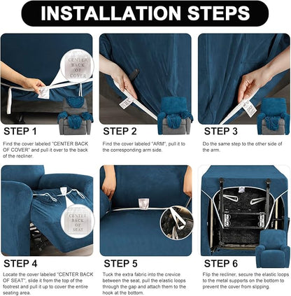Festicorp Recliner Chair Covers Real Velvet 4-Pieces Recliner Covers for Small Lazy Boy Recliner Chair Stretch Recliner Sofa Slipcovers Furniture Protector with Side Pocket & Elastic Bottom, Deep Teal