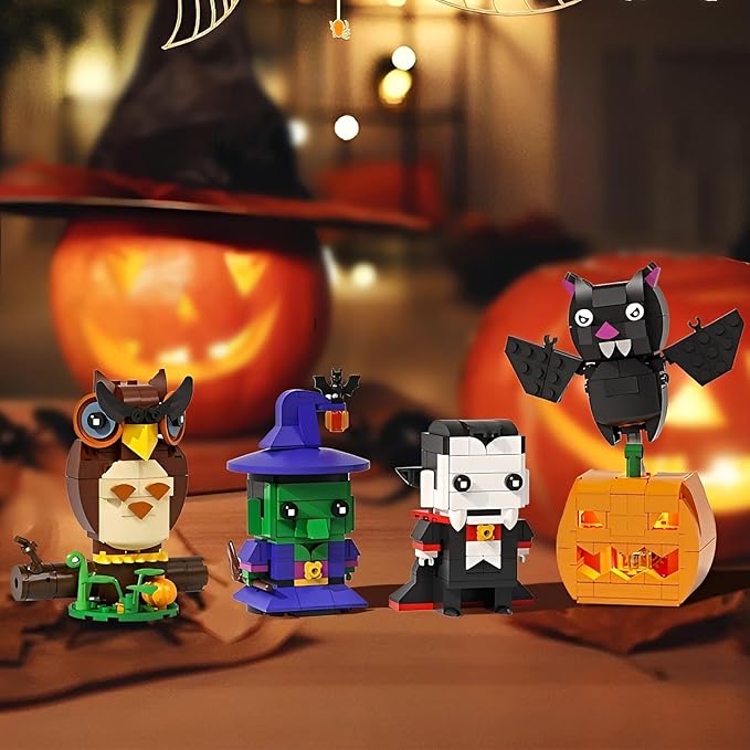 Horror Figure Building Set, 503 Pieces Halloween Model Kit - Archimedes, Wicked Witch, Dracula & Jack-O'-Lantern Bat Toys for Decor Display, Scream Gift for Fans