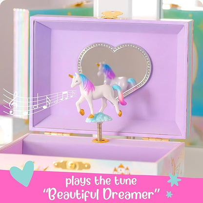 Musical Unicorn Jewelry Box for Girls - Kids Music Box with Spinning Unicorn, Unicorn Birthday Gifts for Little Girls, Jewelry Boxes, 6.8 x 5.3 x 6 in - Ages 3-10