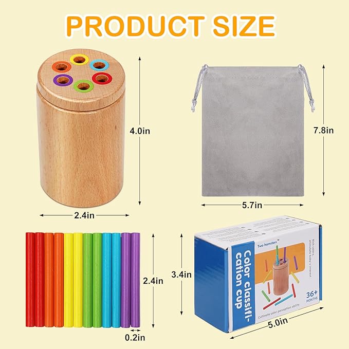 Montessori Toys for 1-3 Year Old, Travel Toys for Toddlers Wooden Color Sorting Stacking Toy for 18+ Month Old Boys Girls Learning Gift for 2-4 Year Old Kids Birthday Easter Basket Stuffers