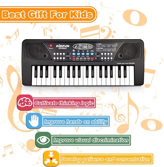 Piano Keyboard for Kids, EOOLEOW 37 Keys Portable Electronic Piano for kids with Microphone - Music Keyboard Piano Toys for 3 4 5 6 7 8 9 Year Old Boys and Girls (Black)