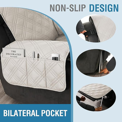 H.VERSAILTEX 100% Waterproof Recliner Slipcovers 1-Piece Lazy Boy Recliner Chair Covers Furniture Protector with Elastic Straps for Pets Kids Sitting Width Up to 23" (Recliner, French Oak/Beige)