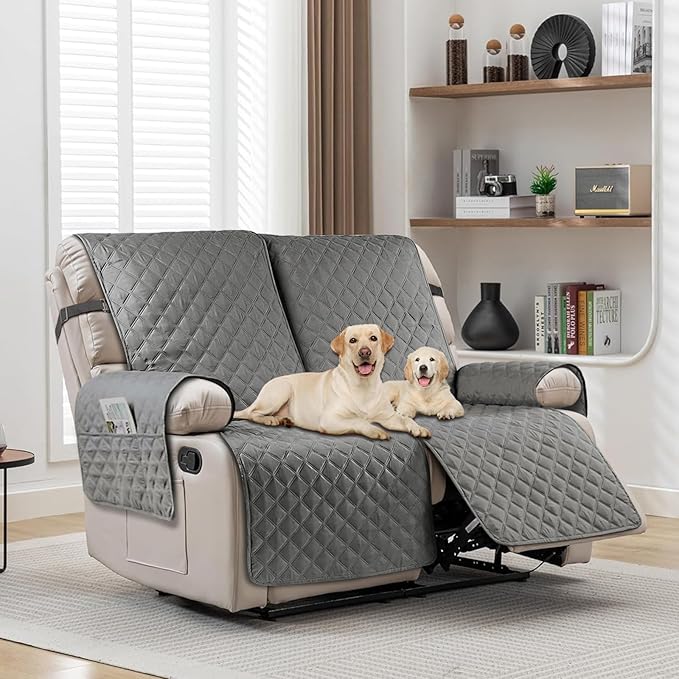 Recliner Covers Non Slip Waterproof Large Recliner Chair Covers for Leather Chairs Reversible Recliner Sofa Cover for Living Room Recliner Furniture Protectors Covers for Pets Kids, Gray