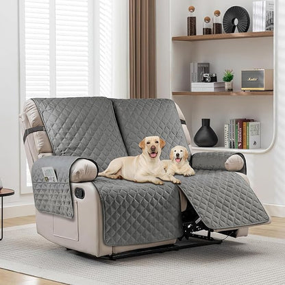 Recliner Covers Non Slip Waterproof Large Recliner Chair Covers for Leather Chairs Reversible Recliner Sofa Cover for Living Room Recliner Furniture Protectors Covers for Pets Kids, Gray