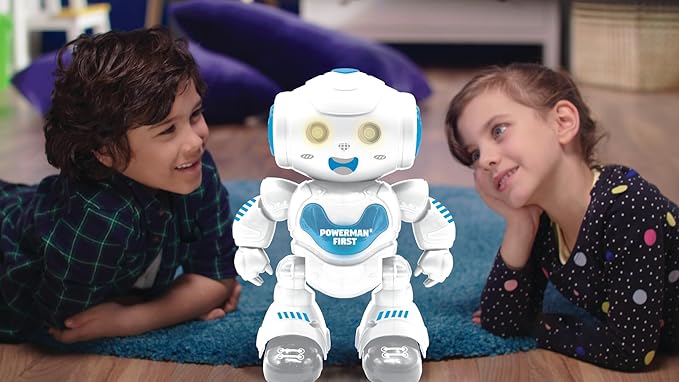 LEXIBOOK ROB16 Powerman, First Smart Interactive Learning Robot Toy for Kids Dancing Plays Music Boy Girl, White/Blue