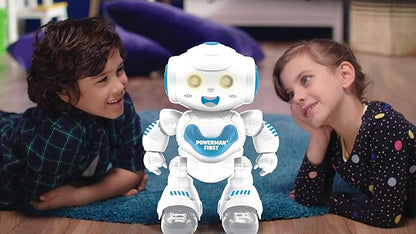 LEXIBOOK ROB16 Powerman, First Smart Interactive Learning Robot Toy for Kids Dancing Plays Music Boy Girl, White/Blue