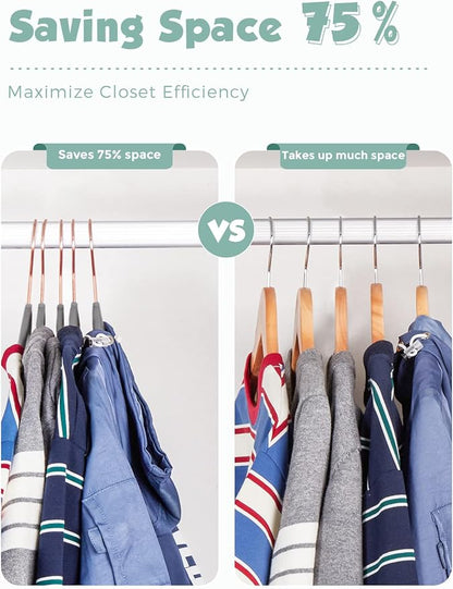 Smartor Kids Velvet Hangers 50 Pack, 14'' Inch Premium Non Slip Kids Felt Hangers for Closet, Space Saving Toddler Clothes Hanger for Youth's Childrens' Clothes (Rose Gold Hook)- Grey