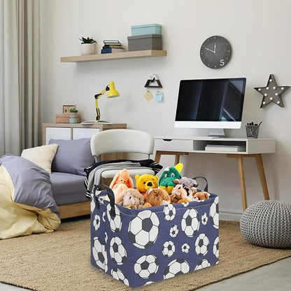 FXOLCSHE Rectangular Easter Soccer Basket,Kid's toy storage box,Collapsible waterproof college dorm laundry basket,Baby Nursery Hamper,Sports Boys soccer basket,Boys Soccer Room Decor(Soccers)
