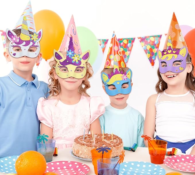 Fennoral 6 Pack Unicorns Masks Craft for Kids Creative Make Your Own Unicorns Masks Foam Stickers DIY Arts and Crafts for Kids Boys Girls Unicorns Theme Party Decorations Birthday Gift