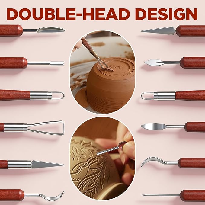 14PCS Clay Sculpting Tools, Complete Pottery Tools with Ergonomic Handles & 1.7FL OZ Air Dry Clay Glaze for Pottery Craft, Carving Ceramics, Molding Polymer Clay – Ideal for Artists, Beginners, Adults