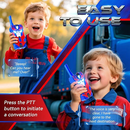 Transform Toys Walkie Talkies for Kids 2 Pack Blue Leader Robot, 2500 FT Range, Cool Eye Lights for 3 4 5 6 7 8 9 10 Year Old Outdoor Camping Toys, Birthday Gifts for Boys Ages 3-12