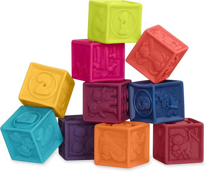 B. toys – Baby Blocks & Stacking – 10 Numbered Blocks & 5 Colorful Rings – Building Play Set for Infants – Educational Toys – One Two Squeeze & Stacking Stones – 6+ Months