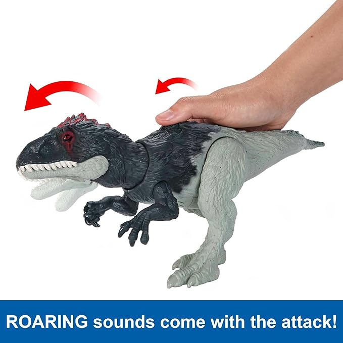 Mattel Jurassic World Wild Roar Dinosaur Toy with Sound & Attack Move, Eocarcharia Posable Action Figure Includes Digital Play, 11 inches Long