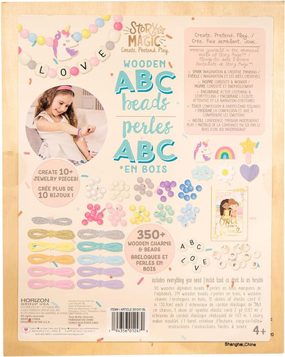 Story Magic Wooden ABC Beads by Horizon Group USA, Premium Wood Jewelry Making Kit, Makes 10+ Pieces of Jewelry, Over 350 Wooden Beads & Charms
