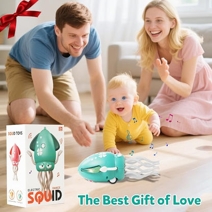 Hirger Dancing Squid Baby Toys, Crawling Octopus Infant Toy for Tummy Time, Sensory Toy for 3-6-12-18 Months Babies & Toddlers 1-2-3, Musical Birthday Gift for Boys Girls
