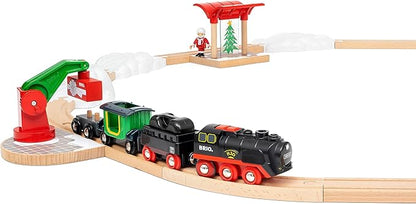 BRIO World – 36014 Christmas Steaming Train Set | 27-Piece Kid-Friendly Set | Age 3+ Compatible | FSC-Certified Beech Wood | Complements All BRIO Railway Sets & Accessories | Multicolor