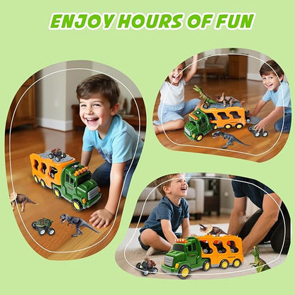 Dinosaur Toy Trucks with 3 Dino Cars & 3 Dino Figures, Sound Light Transport Carrier Truck Dinosaur Toys for Kids 3-5-7, Toddler Boy Toy for 3 4 5 6 7+ Year Old Boy Birthday Gifts Christmas