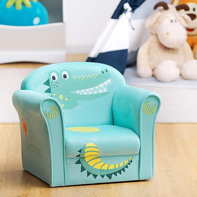 Costzon Kids Couch, Children's Sofa Armrest Chair with Pattern, Toddler Furniture w/Sturdy Wood Construction, Preschool, Lightweight Kids Couch Sofa Chair for Aged 1-5 Boys & Girls Gifts, Crocodile