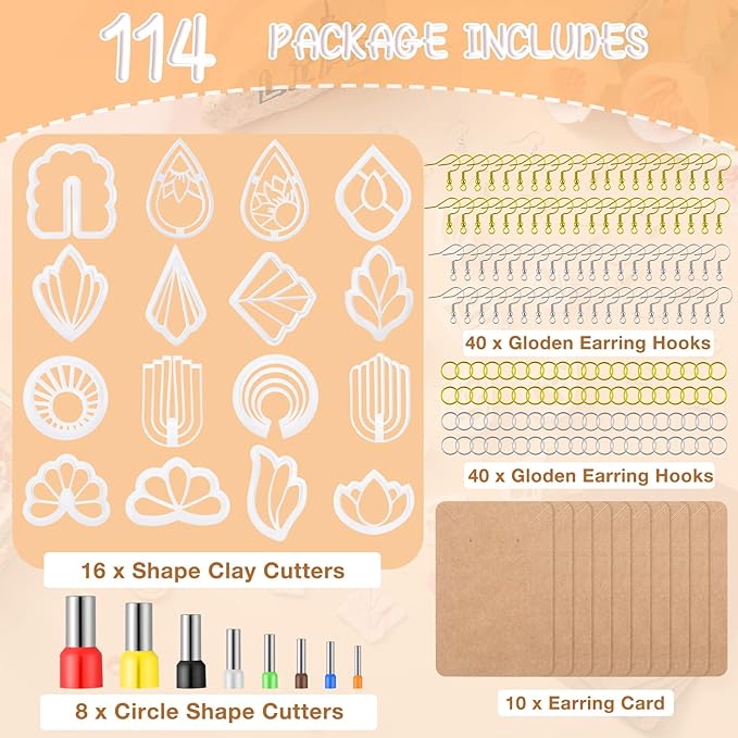 Kajaia 114 Pcs Polymer Clay Earring Cutters Bohemian Flowers Leaf Polymer Clay Earring Cutters Set Jewelry Making Supplies for Women Craft DIY