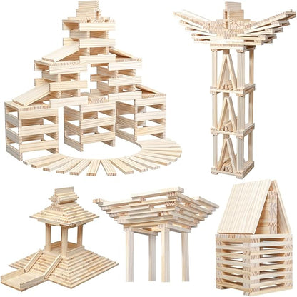 Wooden Building Blocks 100PCS Montessori STEM Toy for Kids, Solid Natural Pine Wood, Creative Shapes for 3D Space Stacking Games and Sensory Play, Educational Preschool Learning for Boys & Girls