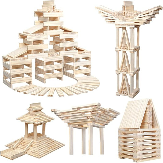 Wooden Building Blocks 100PCS Montessori STEM Toy for Kids, Solid Natural Pine Wood, Creative Shapes for 3D Space Stacking Games and Sensory Play, Educational Preschool Learning for Boys & Girls
