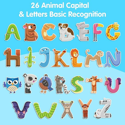 Wooden Alphabet Train Toys Spelling Tool Preschool Toddlers Montessori Educational Game Letter Car Magnetic for Kids Boys Girls 2 3 4 5 Years