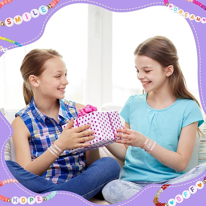 Bonuci 12 Pcs Kids Motivational Friendship Bracelets Letter Beads Bracelets for Girls Toddler Bracelets Gifts Bulk for Girls Kids