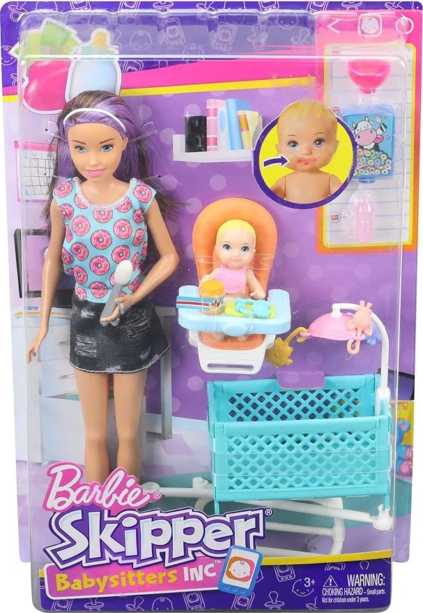 Barbie Skipper Babysitters Inc Dolls & Accessories, Set with Skipper Doll, Color-Change Baby Doll, High Chair & Crib Furniture