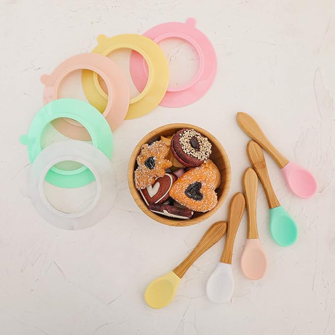 Baby Bowls and Spoons, Baby Bamboo Bowl and Spoon | Silicone Suction | Bamboo Baby Bowls for Baby | Baby Bowls First Stage | Baby Wood Bowls (Cyan-Blue)