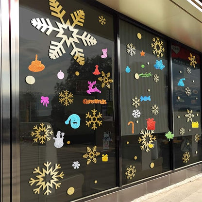 Foam Christmas Stickers,100pcs Glitter Self-Adhesive EVA Stickers Xmas Snowman Snowflake Cake Tree Gift Sugar Foam Stickers for Classroom Decorations Crafts DIY Scrapbooking Card