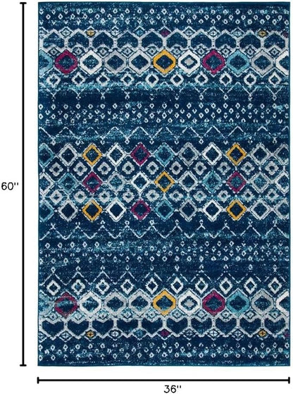 SAFAVIEH Amsterdam Collection Accent Rug - 3' x 5', Navy & Turquoise, Moroccan Boho Design, Non-Shedding & Easy Care, Ideal for High Traffic Areas in Entryway, Living Room, Bedroom (AMS108M)