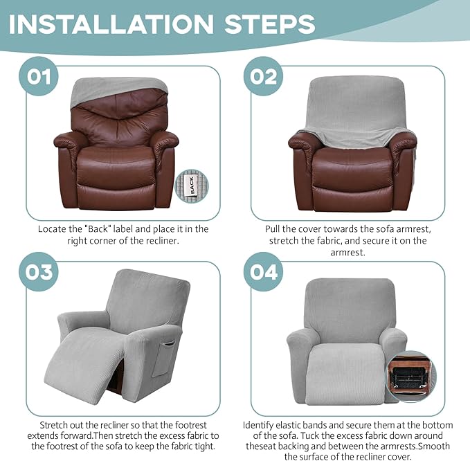 Recliner Chair Cover Lazy Boy Recliner Covers Recliner Covers for Recliner Chair 1 Piece Furniture Protector Prevent wear and pet Hair（Recliner,Light Grey）