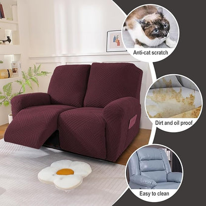 NORTHERN BROTHERS Recliner Loveseat Covers - Recliner Sofa Covers 2 Seater Loveseat Covers for Reclining Loveseat Recliner Cover, Wine Red