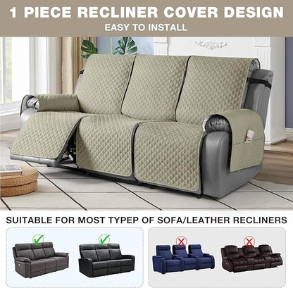 TAOCOCO Waterproof Recliner Couch Covers Sofa Slipcover for 3 Cushion Couch, Pet Sofa Cover for 3 Seat Recliner, Washable Reclining Sofa Cover Furniture Protector with Straps(3 Seater, Sand)