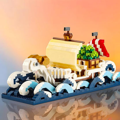 HI-REEKE Going Merry Ship in a Bottle Micro Building Blocks Set, Anime Piece One Pirate Mini Bricks Boat Model Battleship Toy Kit for Adults Kids Teens -1778PCS