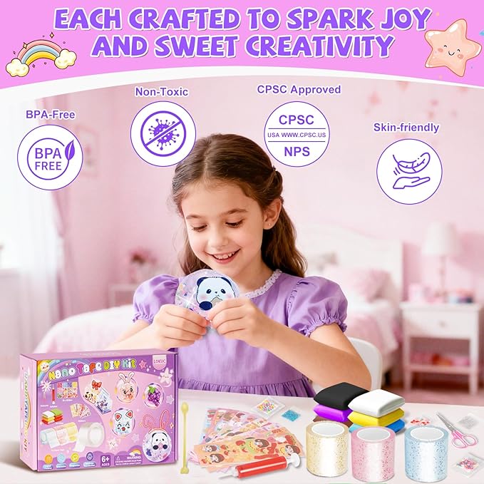 Lokuc Nano Tape Bubble Kit for Kids, 52 Pcs Nano Tape Squishy Maker Kit with Box, Arts & Crafts for 4 5 6 7 8 Year Toddler Girl, Birthday, Halloween, Christmas Gifts for Boys and Girls