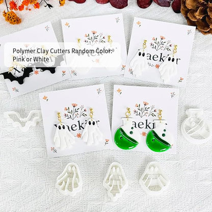 Xaekicr 5 Pcs Halloween Polymer Clay Cutters Set – Ghost, Bat, Potion Bottle Clay Earring Cutters for DIY Jewelry Making – Clay Tools for Polymer Clay Molds