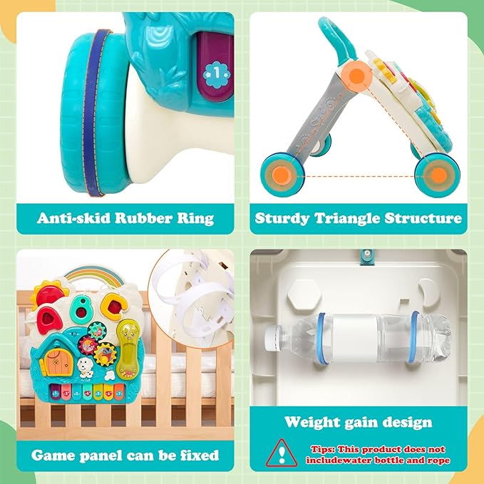 Sit-to-Stand Learning Walker 3 in1 Baby Walker Early Education Activity Center with Weight Design Sounds Music Phone Multifunctional Removable Play Panel Push Walker Toddler Toy Gift for Boys Girls