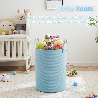 Laundry Basket,Woven Cotton Rope Laundry Hamper,60L for Decor Storage of Dirty Clothes,Toys and Blankets in Bathroom,Baby Room and Living Room