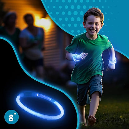 8" Glow Stick Bracelets - Bulk 50 Pack for Mardi Gras, St. Patrick's Day, and Nighttime Celebrations - Blue