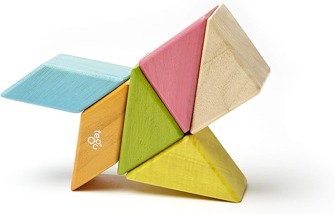 6 Piece Tegu Pocket Pouch Prism Magnetic Wooden Block Set, Tints