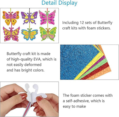Fennoral 12 Pack Butterfly Craft Kit for Kids Creative Make Your Own Butterfly Foam Stickers DIY Arts and Crafts for Kids Boys Girls Party Favor Spring Summer Decoration Birthday Gifts