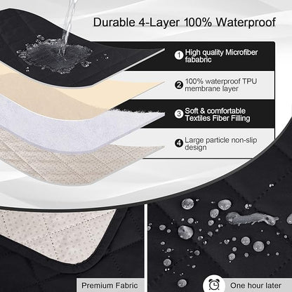 KinCam 100% Waterproof Recliner Chair Cover, Reclining Couch Covers for Pets, Dogs, Recliner Couch Slipcover Furniture Protector with Elastic Straps for Kids(28", Black)