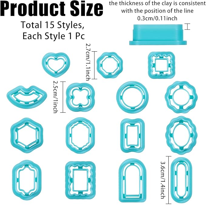 ORIGACH 15 Pcs Frame Polymer Clay Cutters，Vintage Frame Design Clay Cutters for Polymer Clay Jewelry Earrings with a Clear Storage Box