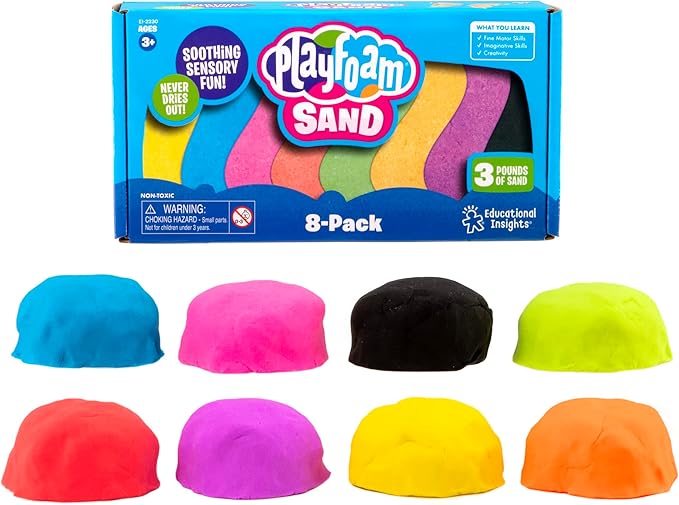 Educational Insights Playfoam Sand 8-Pack - Play Sand for Sensory Table, Squishy Sensory Bin Filler, Moldable Crafting Compound for Toddlers at Home or in the Classroom, Kids Ages 3+